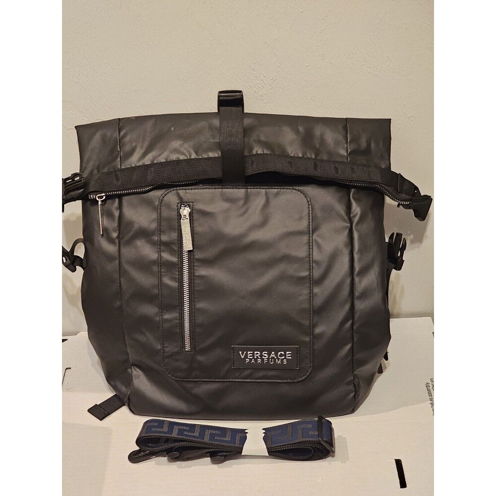 New Versace Parfums Backpack Travel Sports Gym Black Blue Shoulder Bag